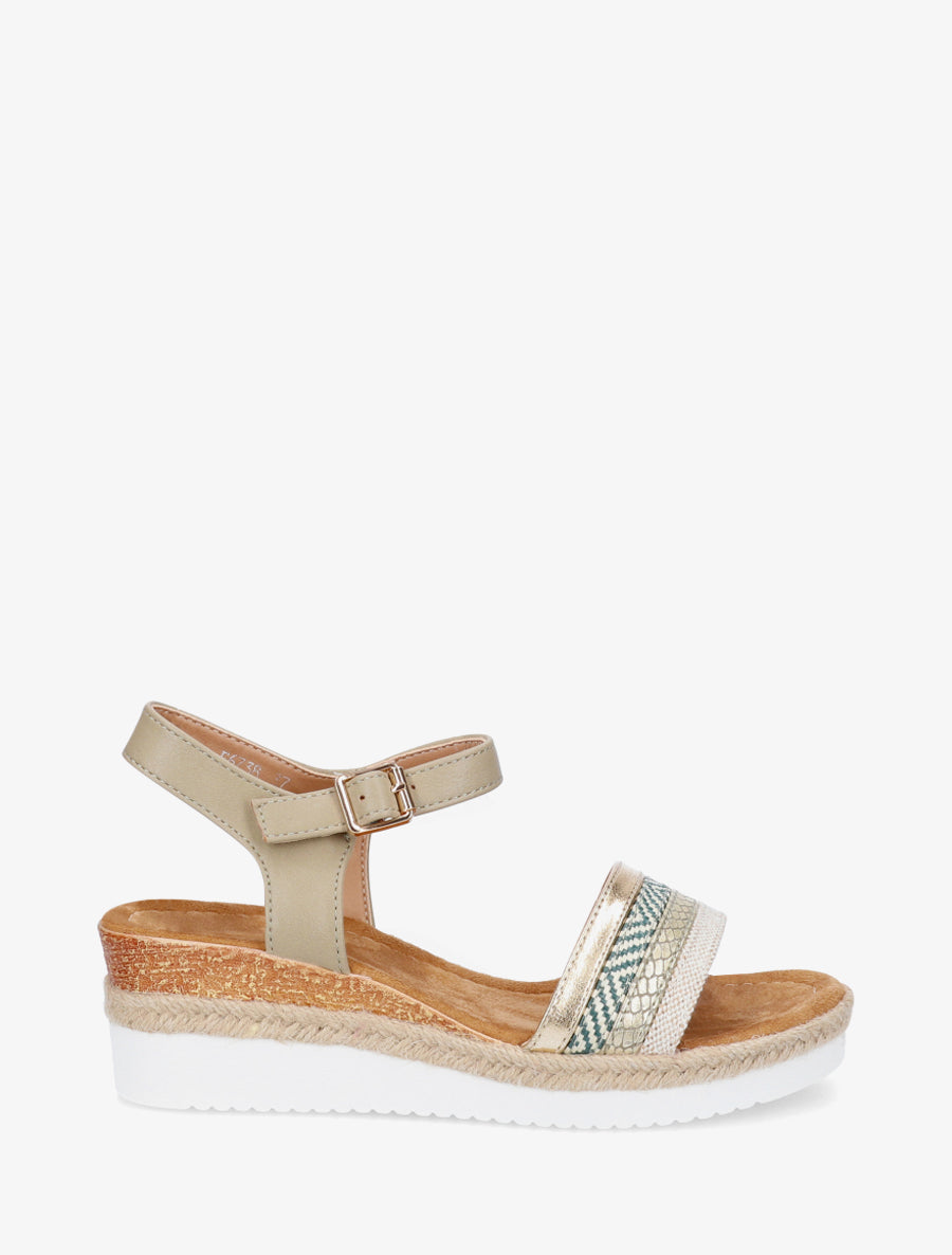 Sandales compensées ornées de tresses texturées - Kaki