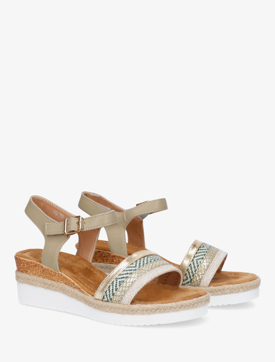 Sandales compensées ornées de tresses texturées - Kaki