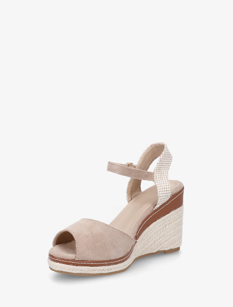 Sandales compensées unies en suédine - Taupe