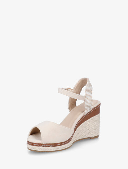 Sandales compensées unies en suédine - Beige