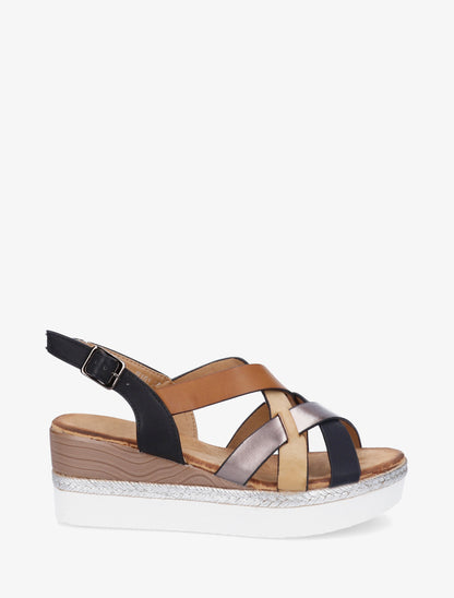 Sandales compensées tresse irisée - Noir