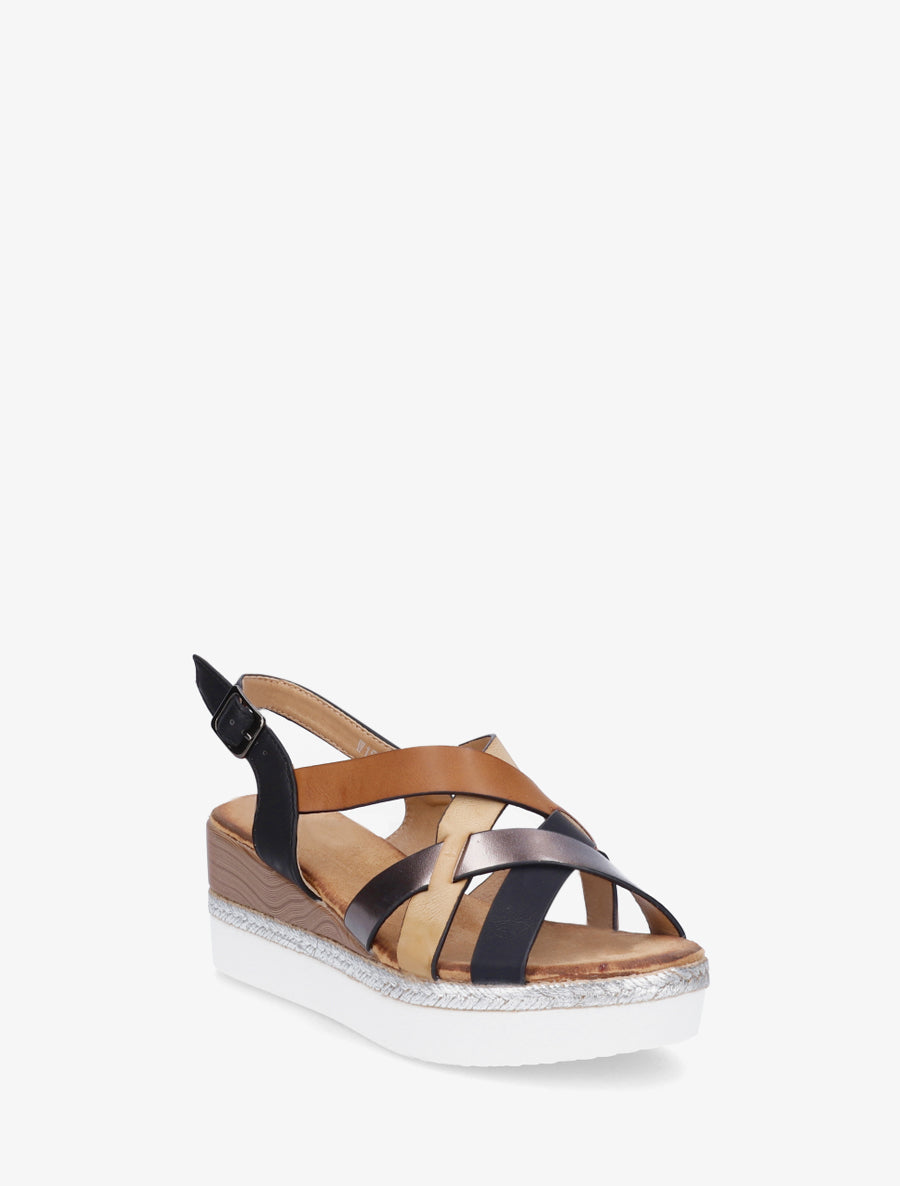 Sandales compensées tresse irisée - Noir