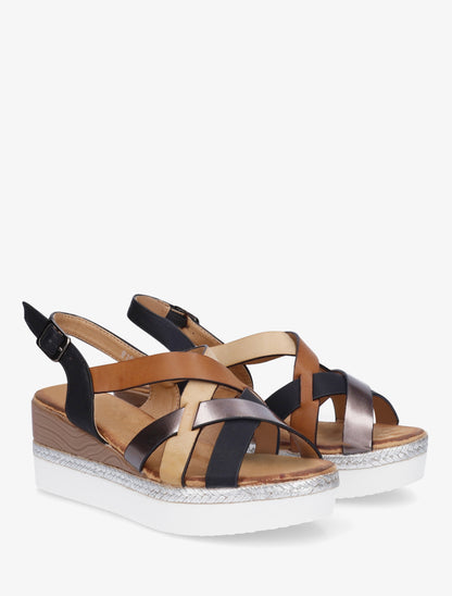 Sandales compensées tresse irisée - Noir