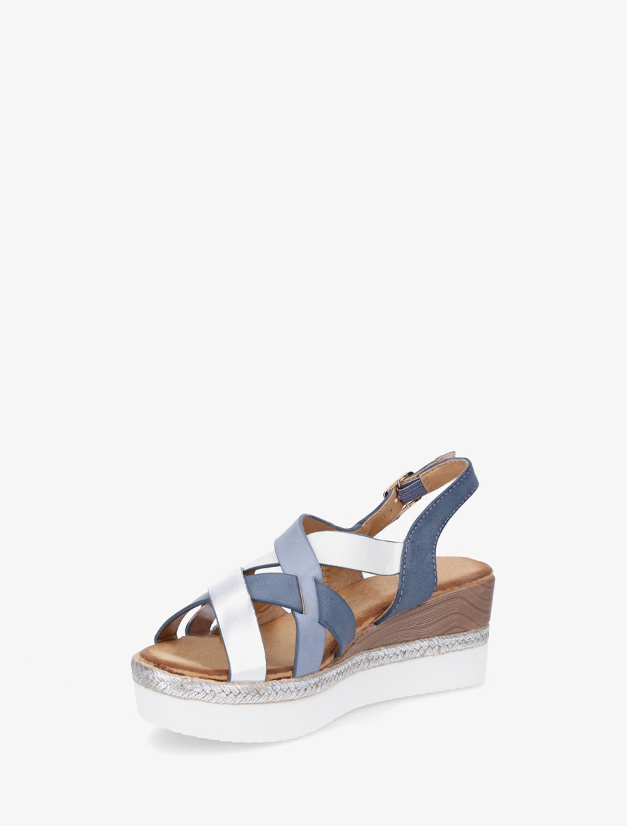 Sandales compensées effet bois nacrées - Bleu