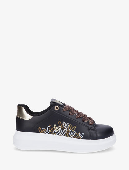 Sneakers imprimé coeurs à lacets en voile - Noir - 1