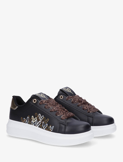Sneakers imprimé coeurs à lacets en voile - Noir - 4
