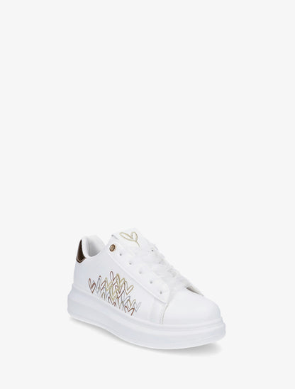 Sneakers imprimé coeurs à lacets en voile - Or - 2