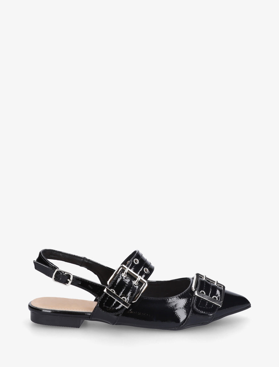 Ballerines vernies à bout pointu et talon ouvert - Noir - 1