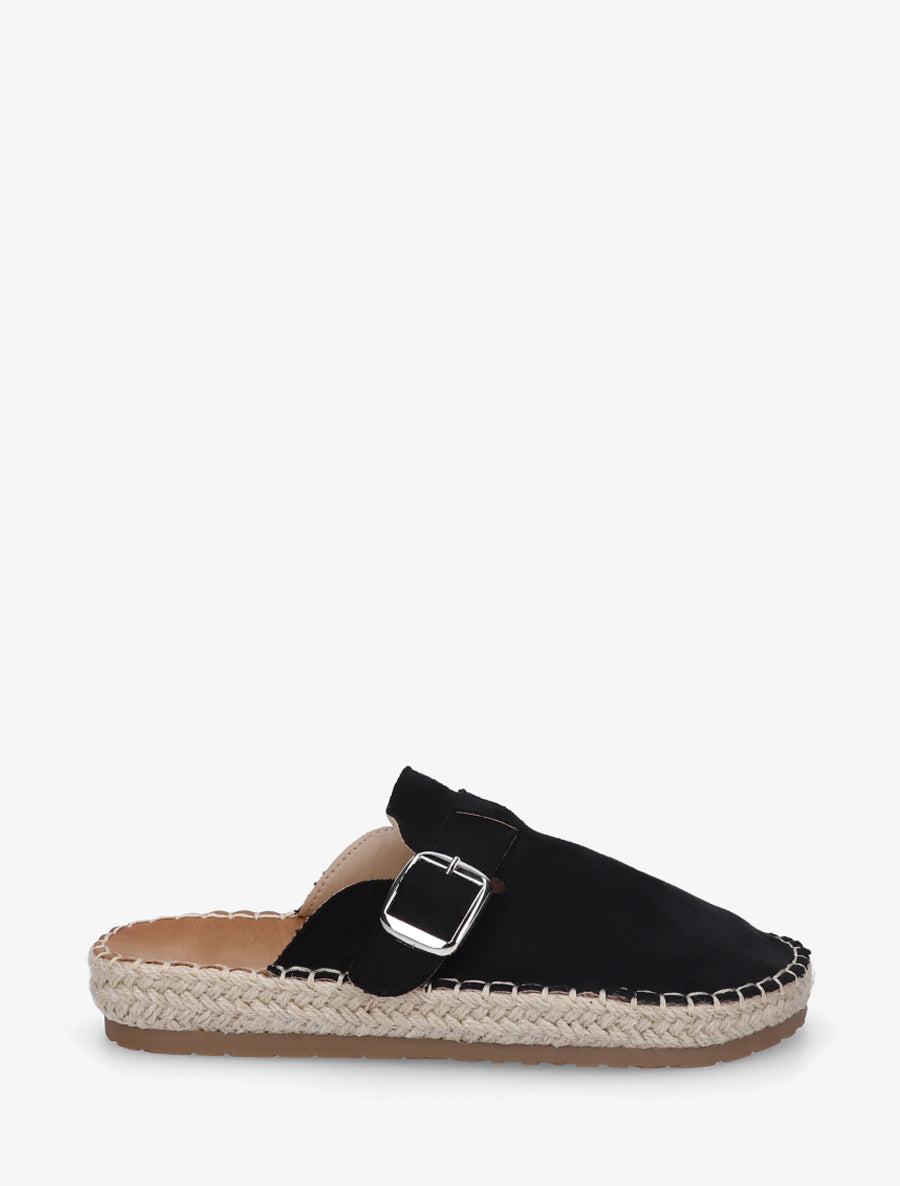 Mules en suédine style espadrille - Noir - 1
