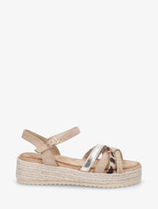 Sandales compensées multibride fantaisie - Beige foncé - 1