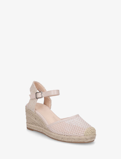 Sandales compensées effet quadrillage - Beige - 2