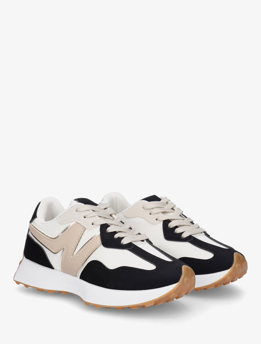 Baskets en tissu et simili - Noir/beige - 4
