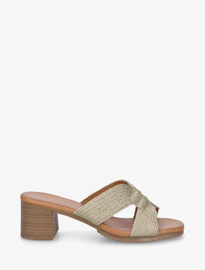 Mules à talon à ganse style corde - Or - 1