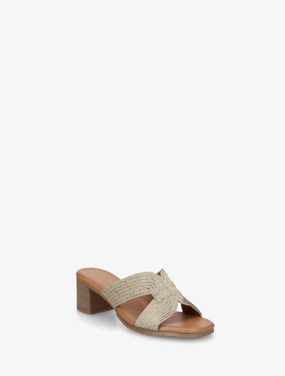 Mules à talon à ganse style corde - Or - 2