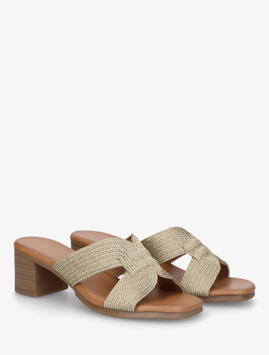 Mules à talon à ganse style corde - Or - 4