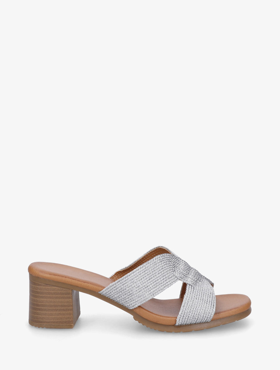 Mules à talon à ganse style corde - Argent - 1
