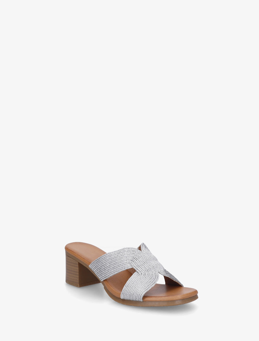 Mules à talon à ganse style corde - Argent - 2