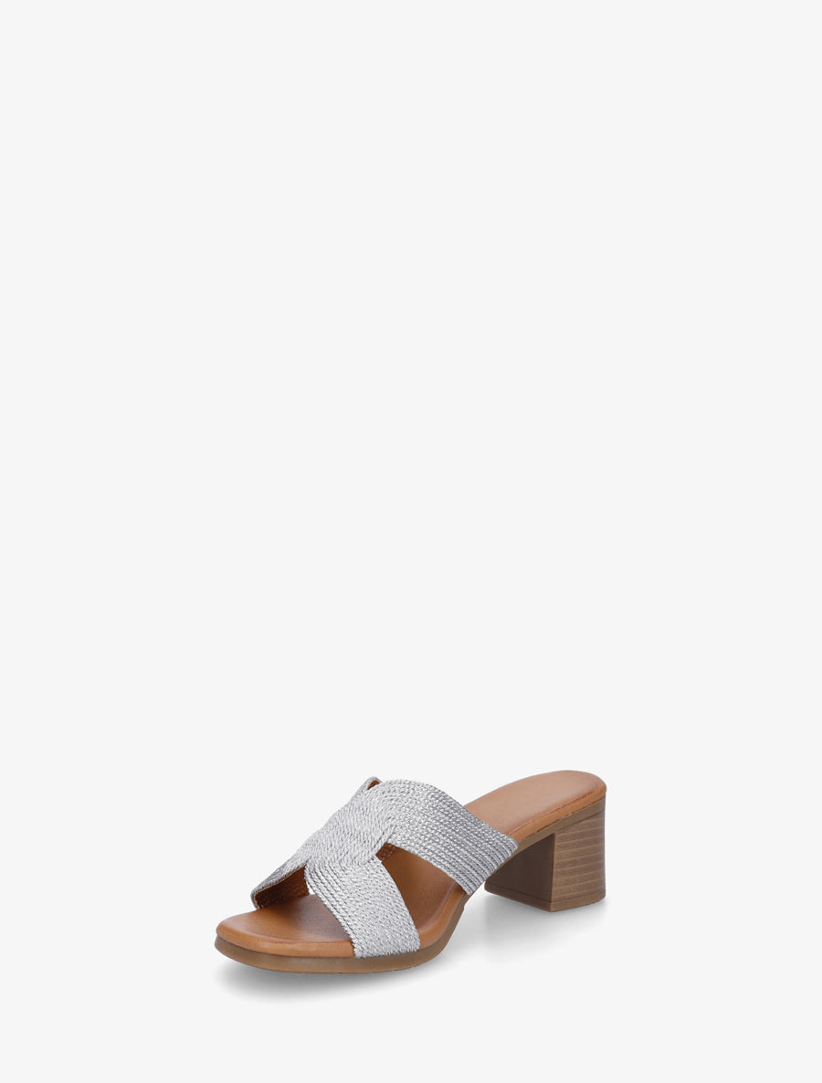 Mules à talon à ganse style corde - Argent - 3