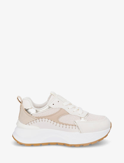 Baskets en simili à empiècement style maille - Beige - 1