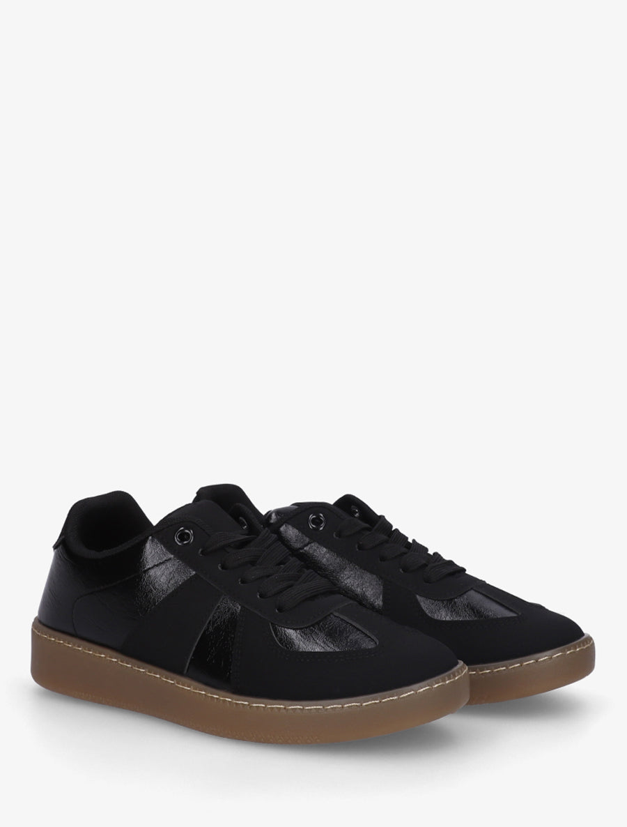 Baskets bi-matière à bout rond - Noir - 4
