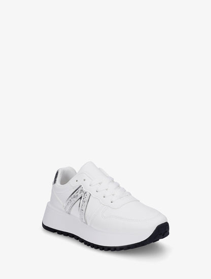 Sneakers en simili à détail imprimé python - Blanc - 2