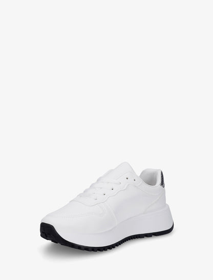 Sneakers en simili à détail imprimé python - Blanc - 3