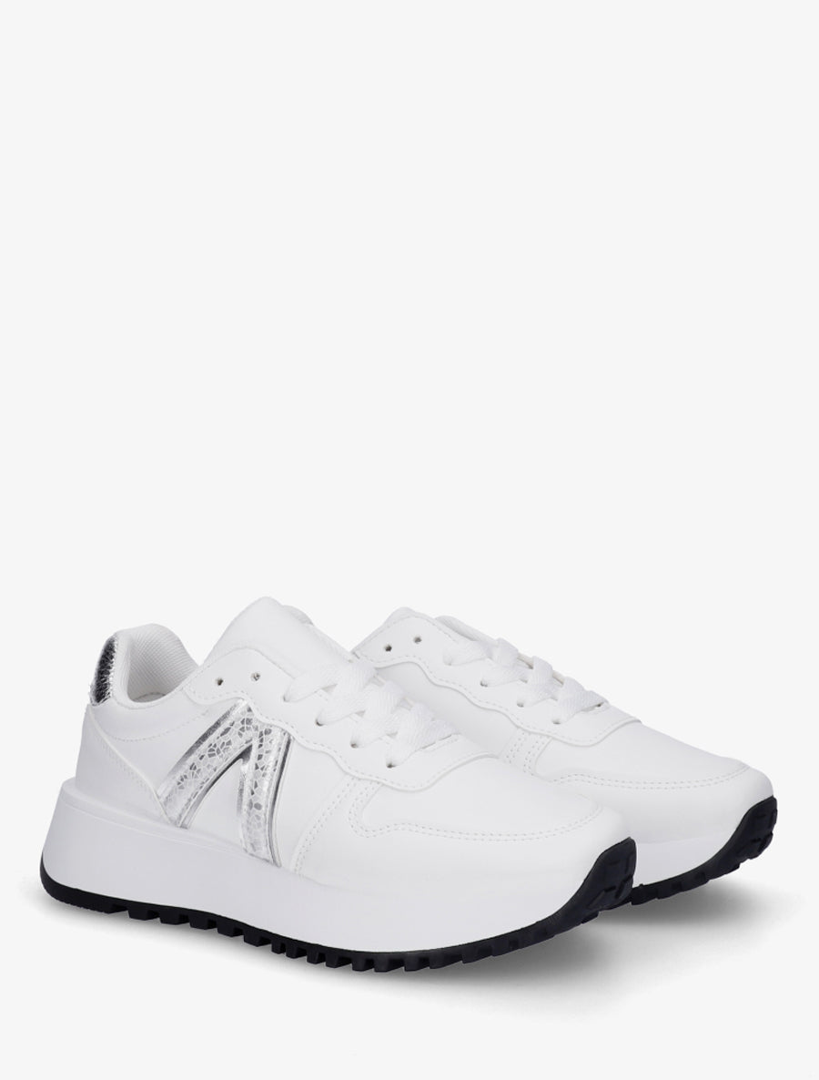 Sneakers en simili à détail imprimé python - Blanc - 4