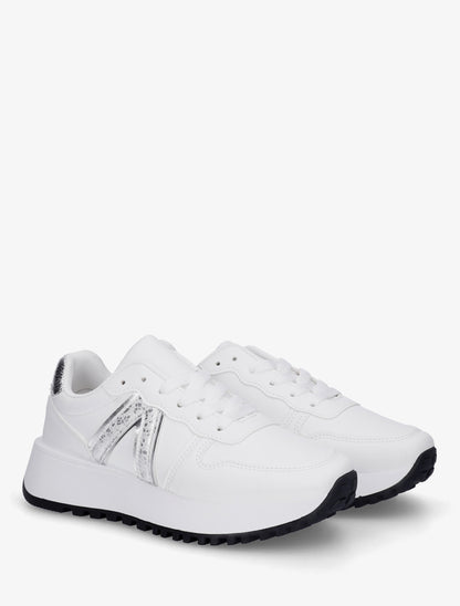 Sneakers en simili à détail imprimé python - Blanc - 4