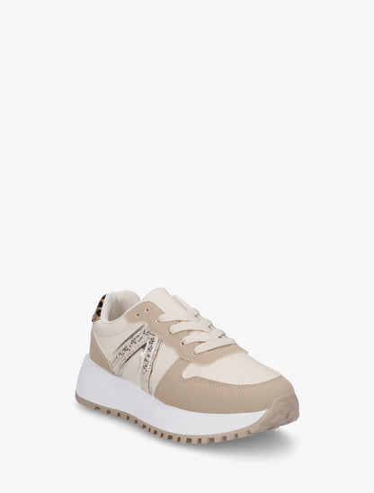 Sneakers en simili à détail imprimé python - Taupe - 2