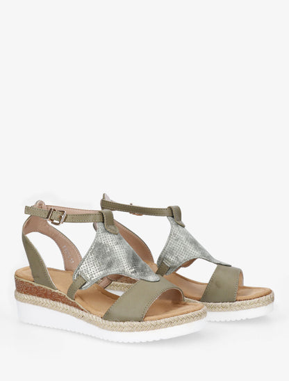 Sandales compensées bi-matière - Kaki - 4