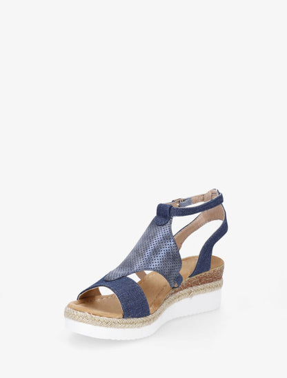 Sandales compensées bi-matière - Bleu denim - 3