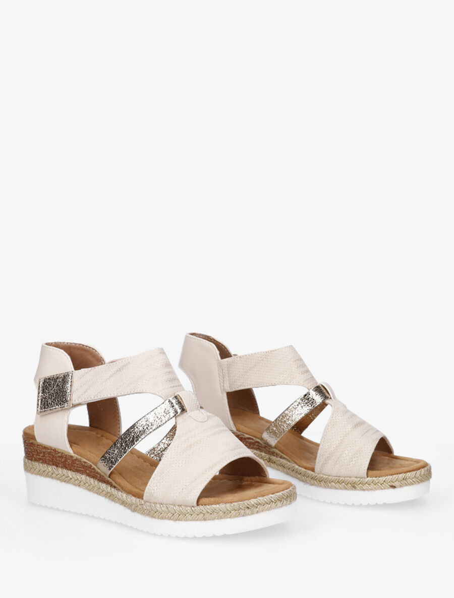 Sandales compensées irisées en simili - Beige - 4
