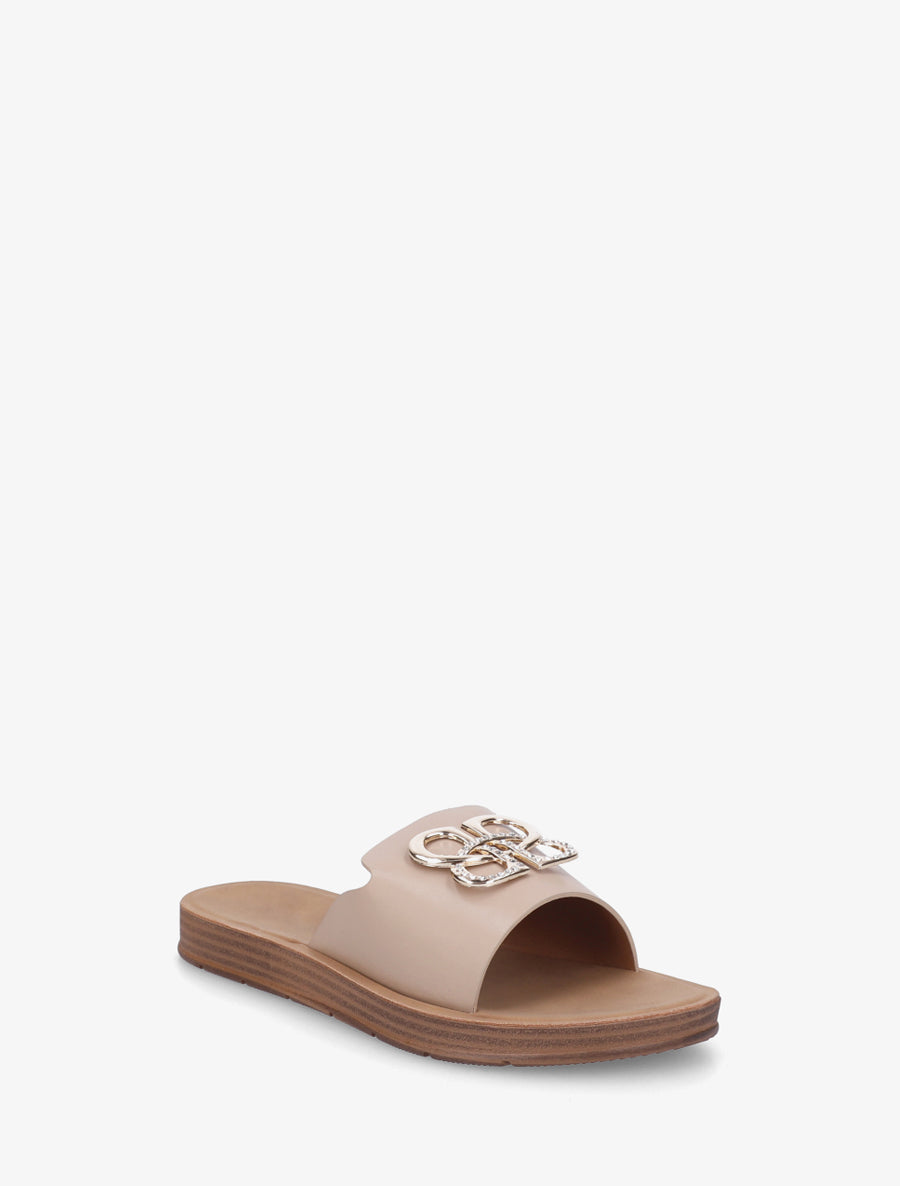 Mules plates à boucle bijou à strass - Taupe - 2