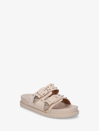 Claquettes cloutées en suédine - Beige - 2
