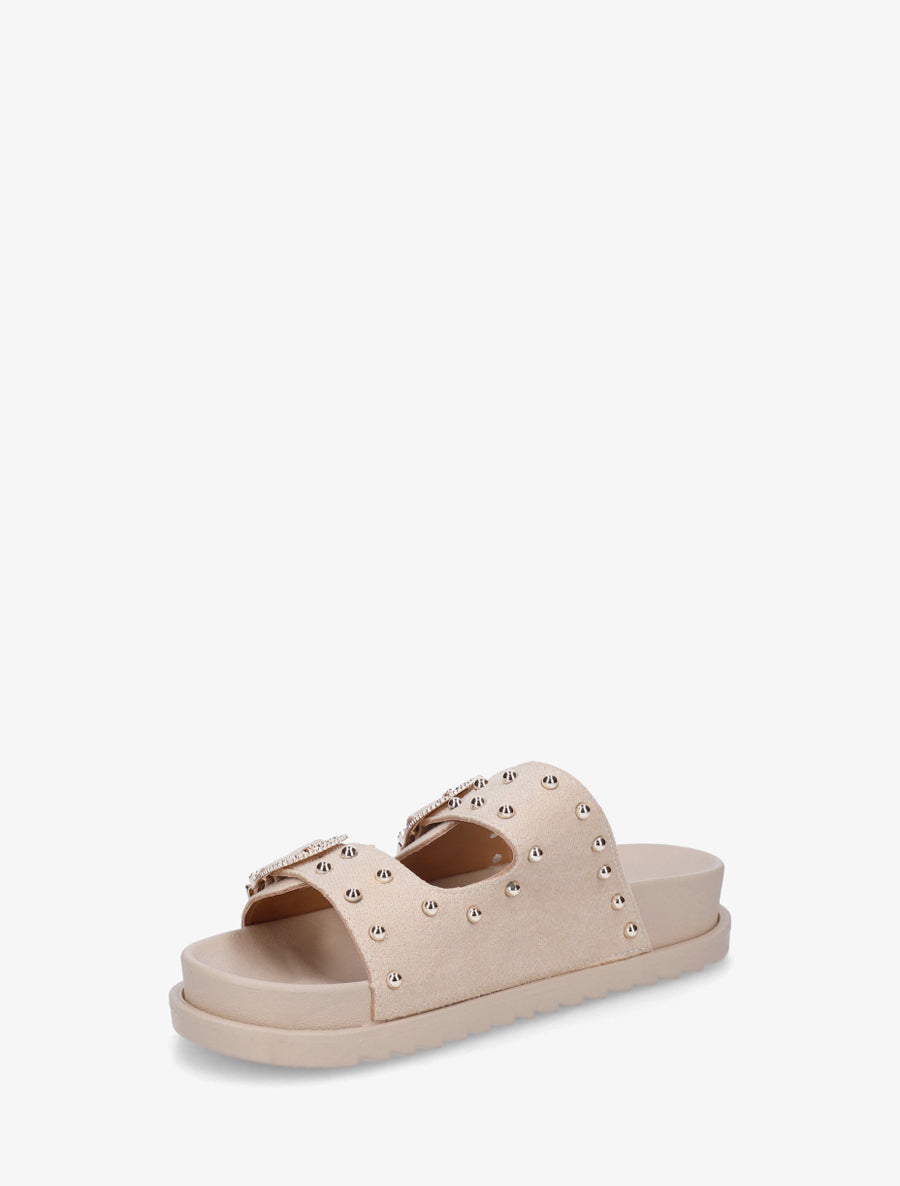 Claquettes cloutées en suédine - Beige - 3
