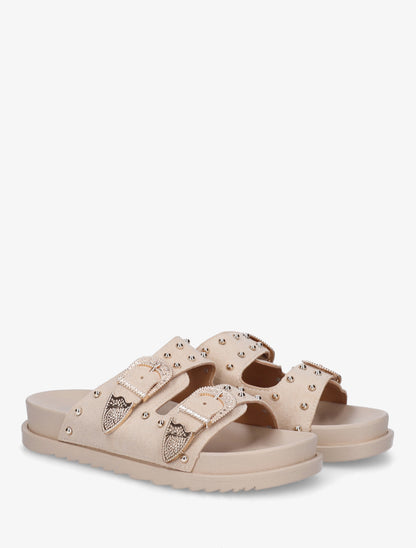 Claquettes cloutées en suédine - Beige - 4