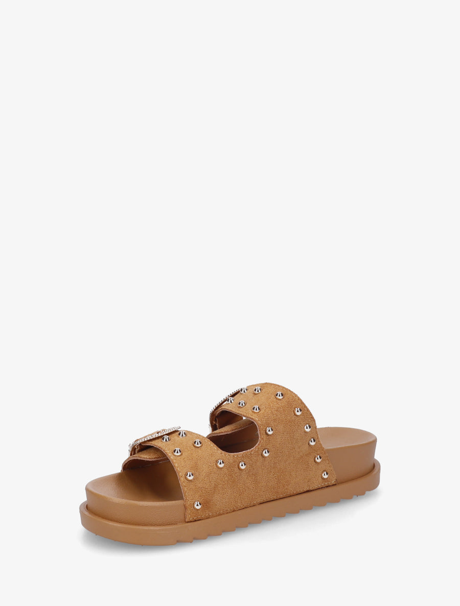 Claquettes cloutées en suédine - Camel - 3