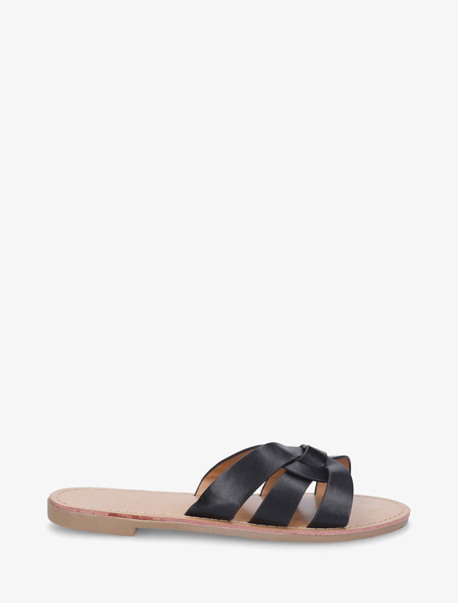 Claquettes en simili à brides entrelacées - Noir - 1