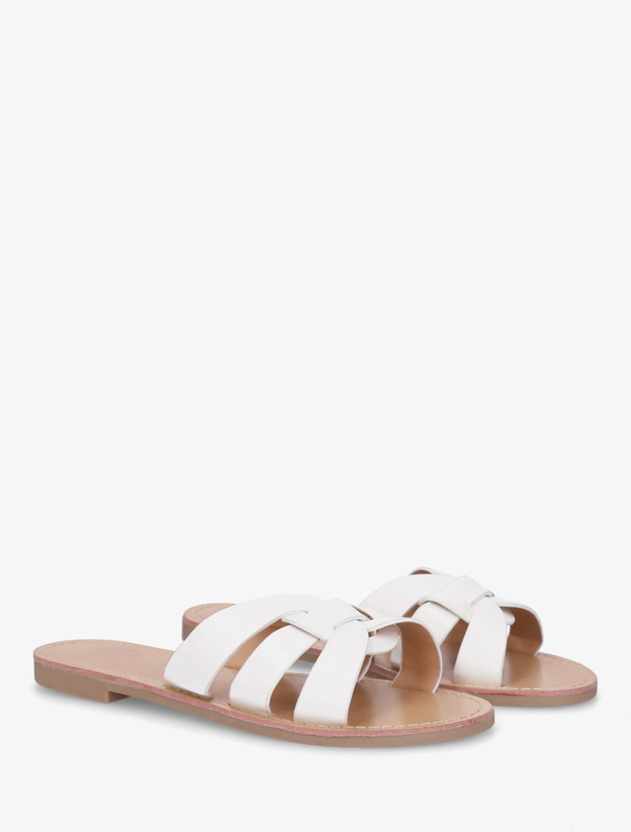 Claquettes en simili à brides entrelacées - Blanc - 4