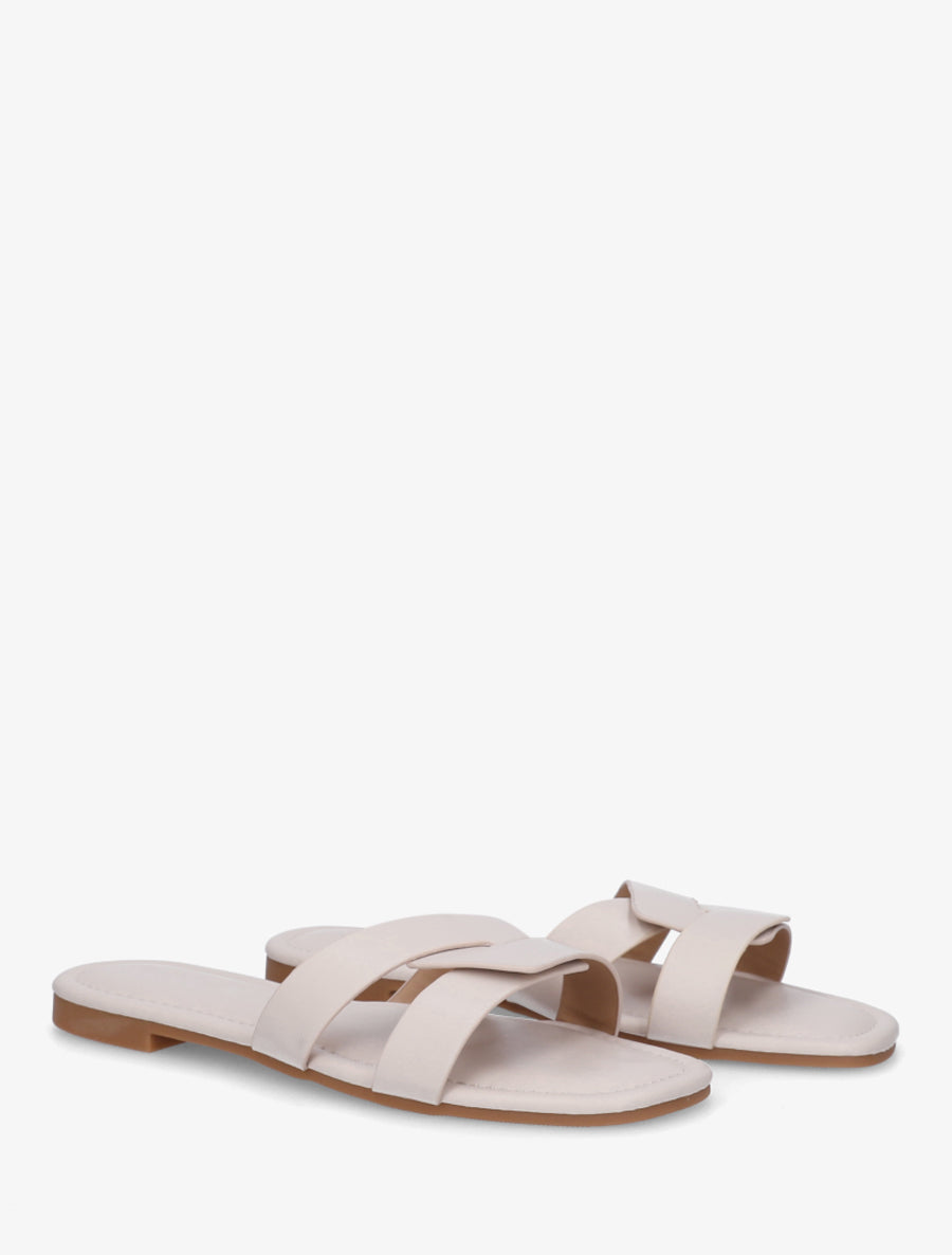 Claquettes en simili à brides entrecroisées - Beige - 4