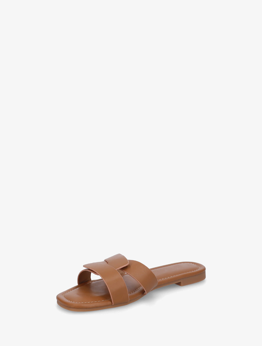 Claquettes en simili à brides entrecroisées - Camel - 3
