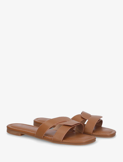 Claquettes en simili à brides entrecroisées - Camel - 4