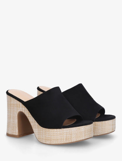 Mules à talon haut en suédine - Noir - 4