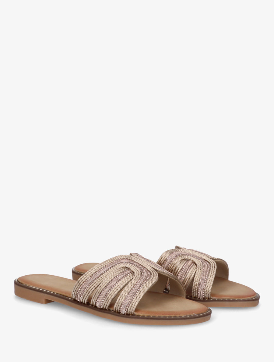 Claquettes à ganse style corde strassée - Rose gold - 4