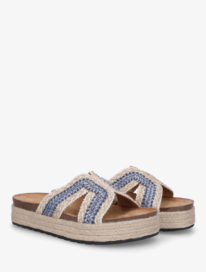 Claquettes en raphia tressé - Bleu gris - 4