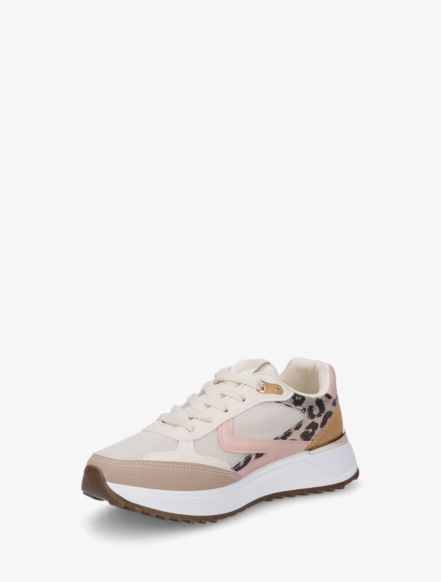 Baskets bi-matière imprimé léopard - Rose/beige - 3