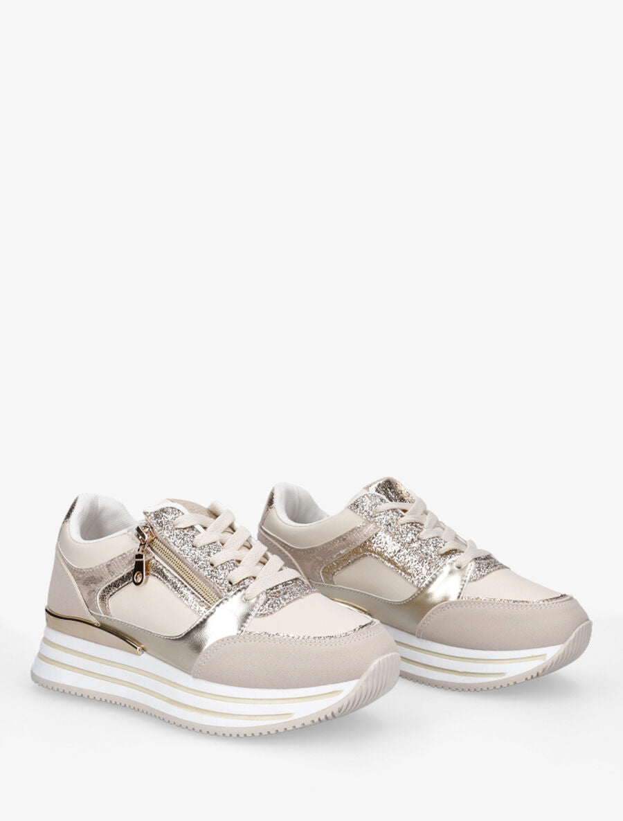 Baskets à zip et paillettes - Beige - 4