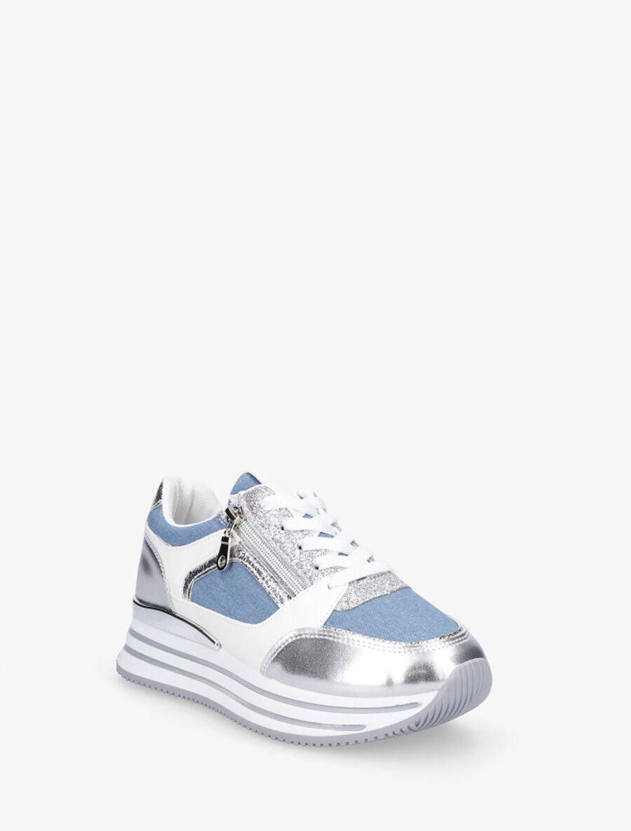 Baskets à zip et paillettes - Bleu denim - 2