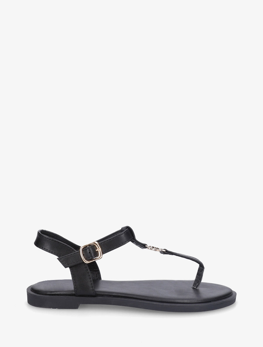 Nu-pieds à entredoigt et empiècement métal - Noir - 1