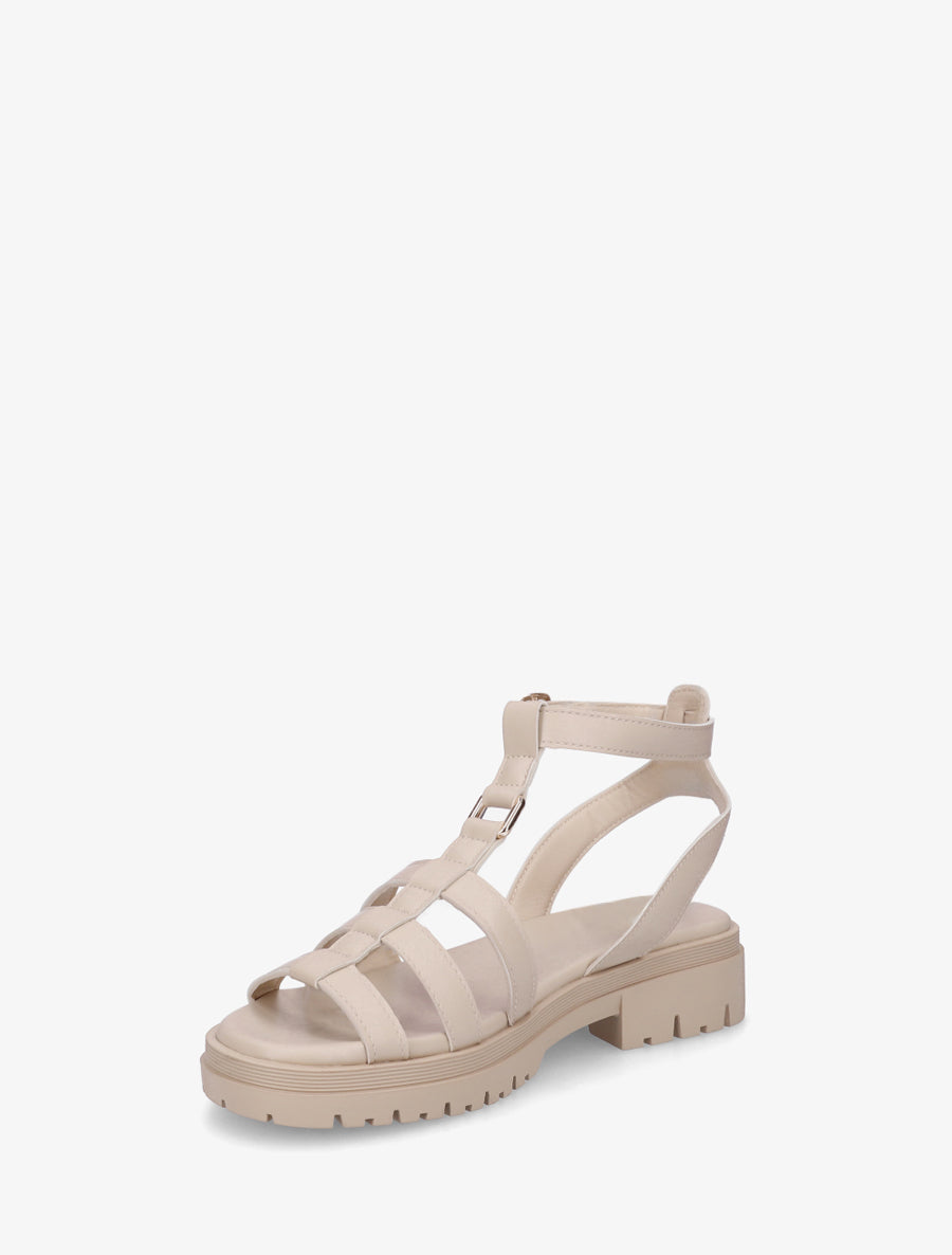 Nu-pieds style spartiates en simili - Beige - 3